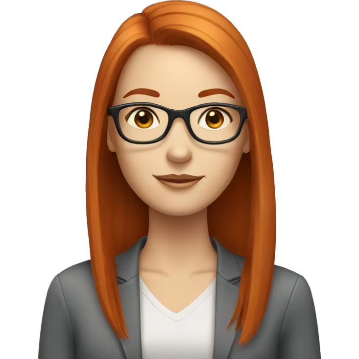 redhead white woman with long straight hair and glasses emoji