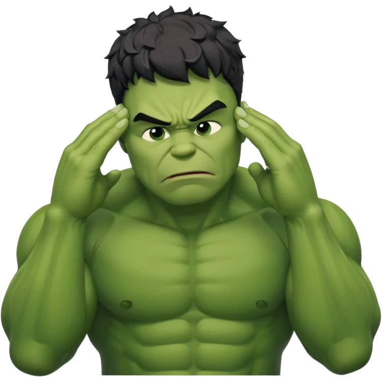 Create a man in a Hulk costume with his hand on his forehead and eyes closed (disappointment) emoji