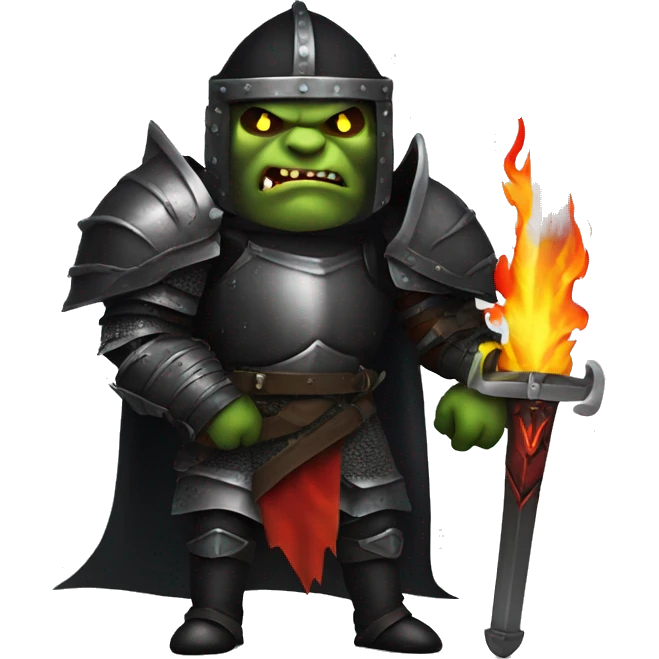 Orc black knight with night armor, sword with flames, Halloween theme, emoji emoji