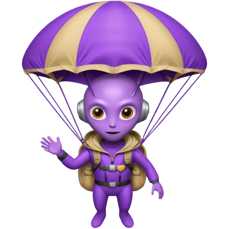 Skydiving purple alien with parachute and UFO emoji
