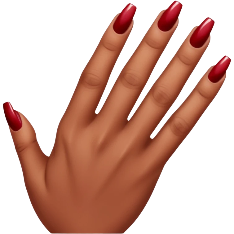 close-up of a left hand of a woman showing 3-4 fingernails out of five, painted in dark red nail polish, glossy finish, deep saturated red, smooth gradient, minimal details, clean and shiny
 emoji