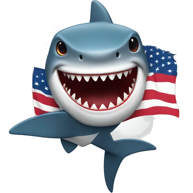 a shark with a creepy smile and holding the ohio flag. emoji