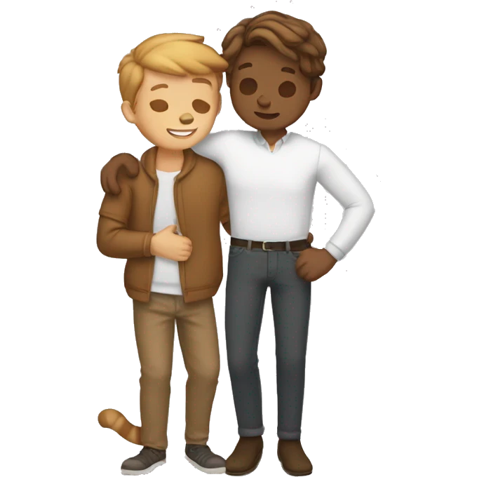  White gay couple hug brown tabby cat emoji