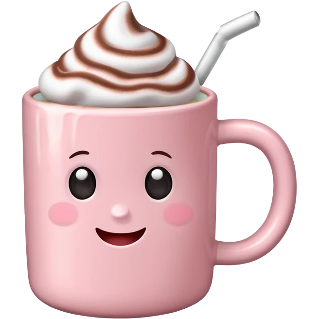 Light Pink mug of hot chocolate with marshmallows emoji