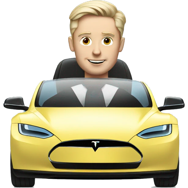 tesla with it technician behind the wheel emoji