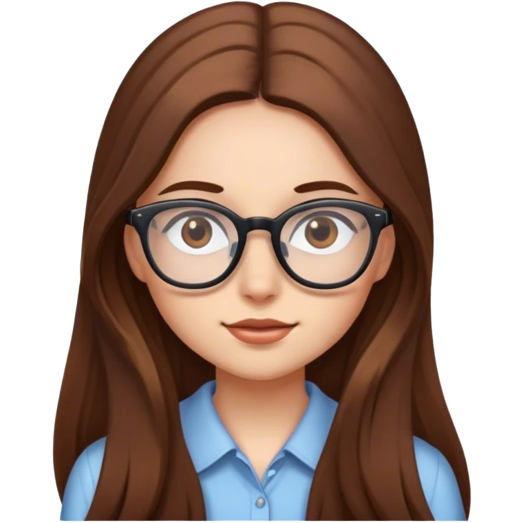 Gril, long brown hair, glasses,  emoji