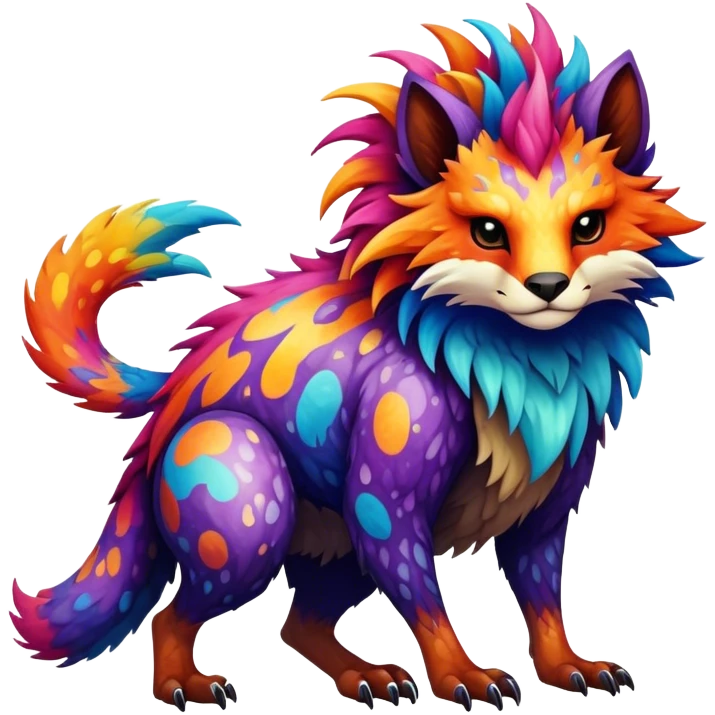 a vibrant colorful edgy vernid-fionbri-creature with splash patterns full body emoji