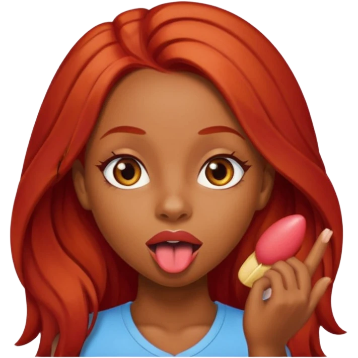 Black Girl sticking out tongue long red hair brown eyes  pretty lips  emoji