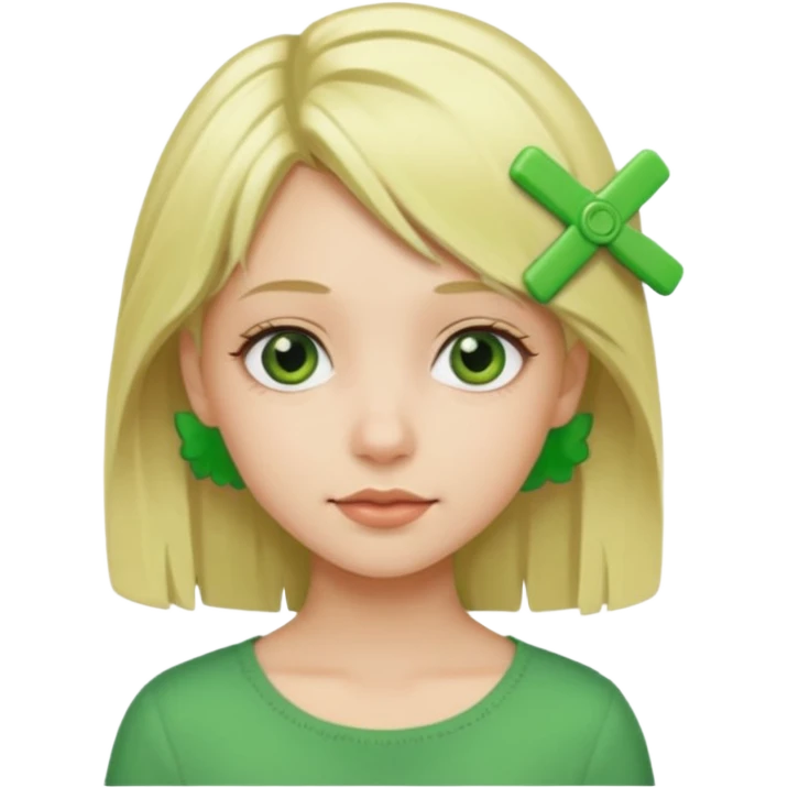 blonde girl with green color hairclip emoji