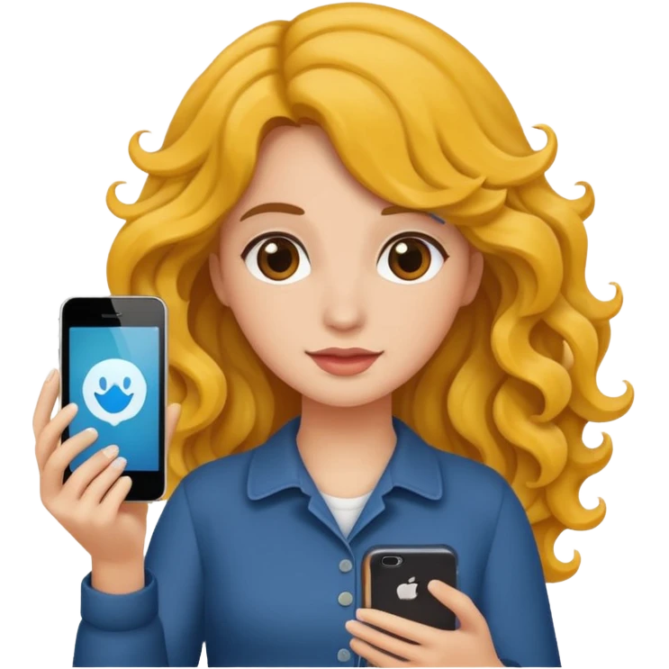 A gurl with wavy hair holding I phone emoji