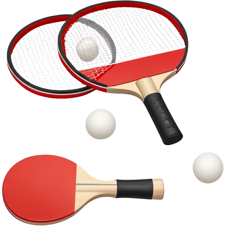 Two table tennis paddles and a ball placed on a ping pong table, with the net in the background. The scene conveys the simplicity and focus of the sport, with vibrant colors highlighting the rackets and ball on the smooth surface of the table. emoji