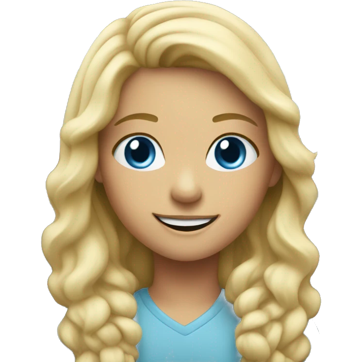 smiling girl in car interior with blue eyes emoji