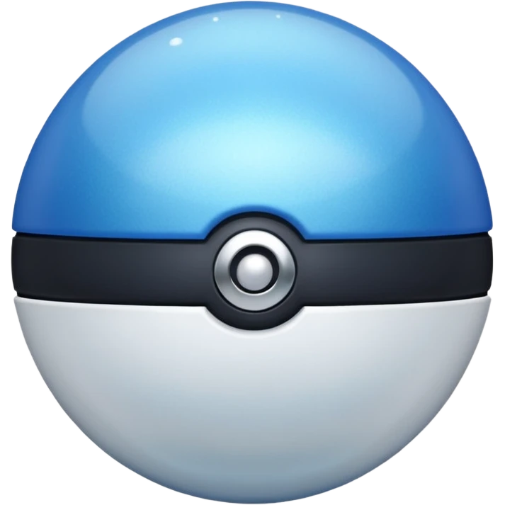 blue pokeball emoji, top half is a more saturated blue, bottom half is white, black stripe, with a white sheen, with a pearlescent finish, with a shimmer effect emoji