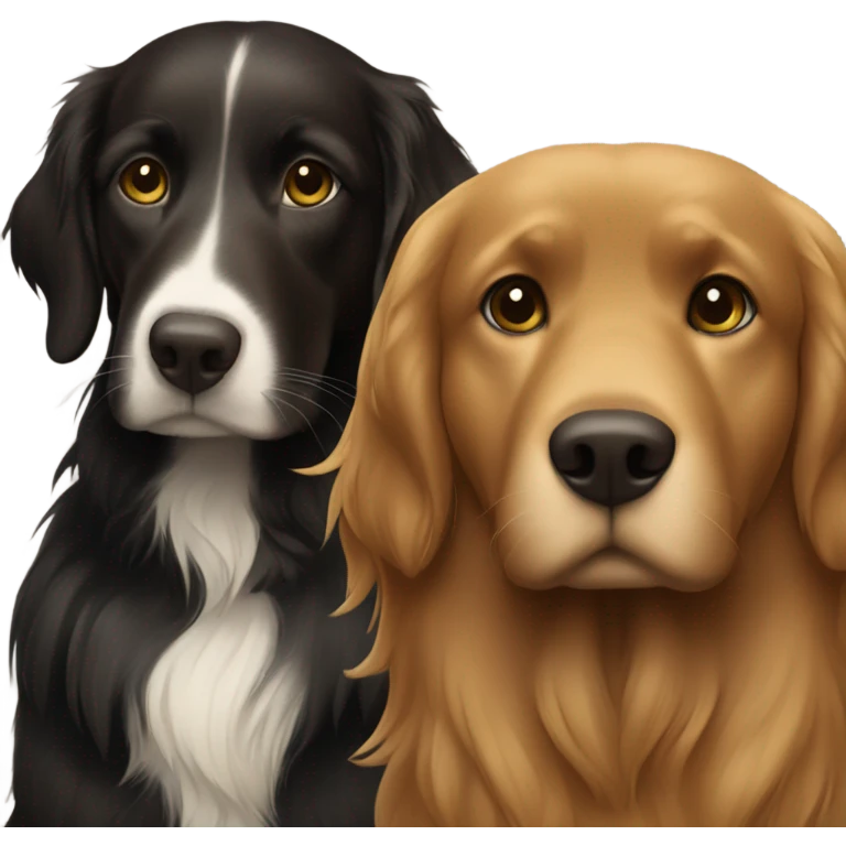 Girl with brown hair and green brown eyes next to a black golden retriever emoji