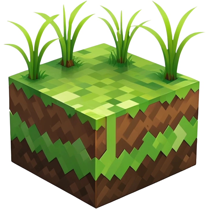 Minecraft grass block, square shape, brown and green, smooth, isometric emoji