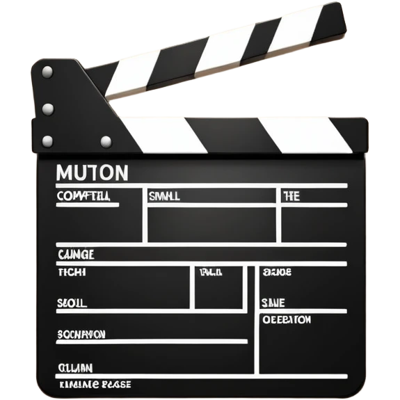 Minimalist film clapperboard, black and white, clean geometric shapes with diagonal line emoji