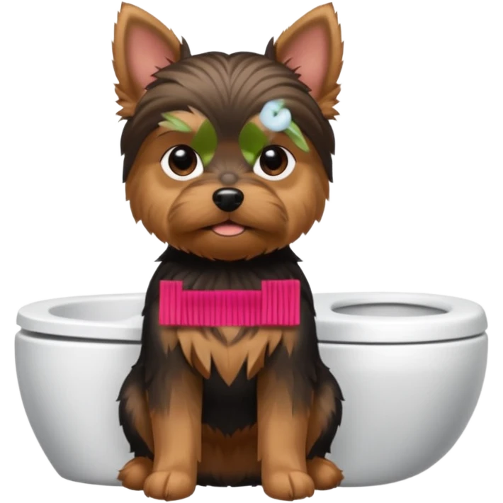 Yorkshire terrier na privada sentado fazer poop emoji