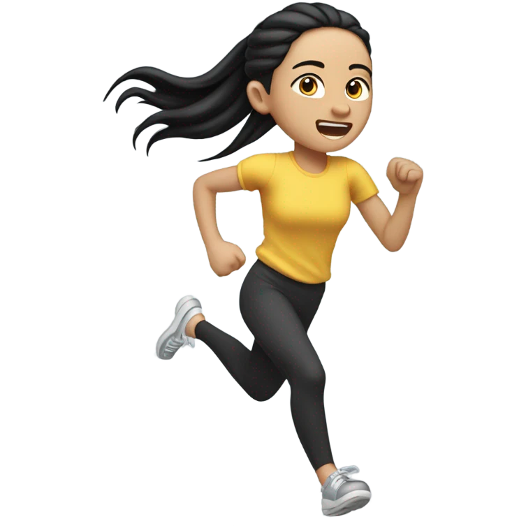 Pale light skin girl with long black ponytail running  emoji