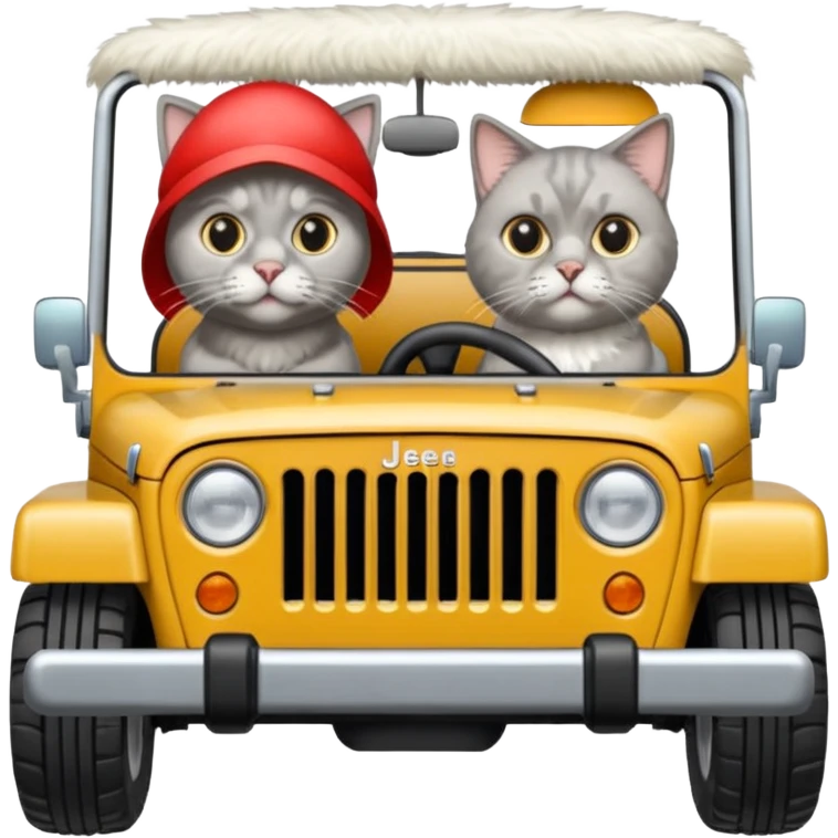 weimaraner in a jeep with a Persian cat  emoji