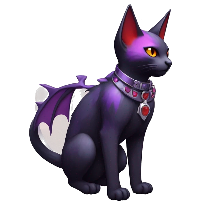 cool edgy black punk red Purple ethereal fantasy nargacuga-bat-cat-Fakemon collar full body emoji
