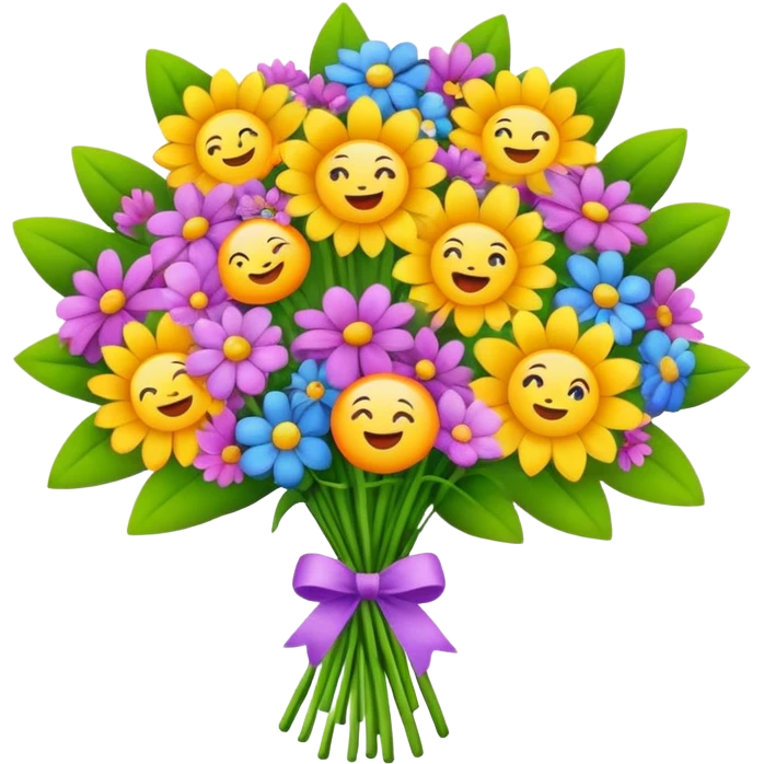 a bouquet of flowers with different facial expressions, emoji style, for Mother's Day emoji
