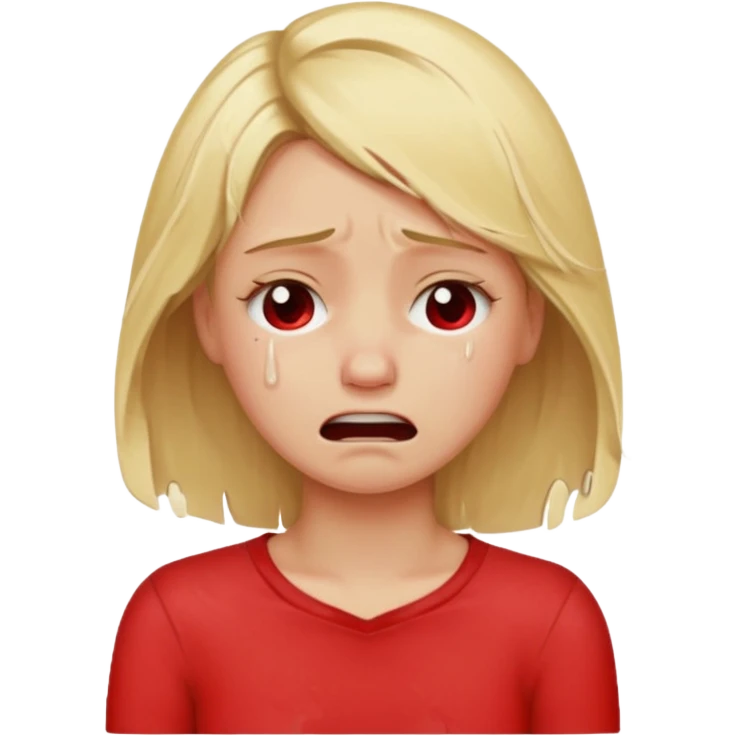 A girl pouring her eyes out crying and pulling off her hair so bad wearing red and is blond emoji