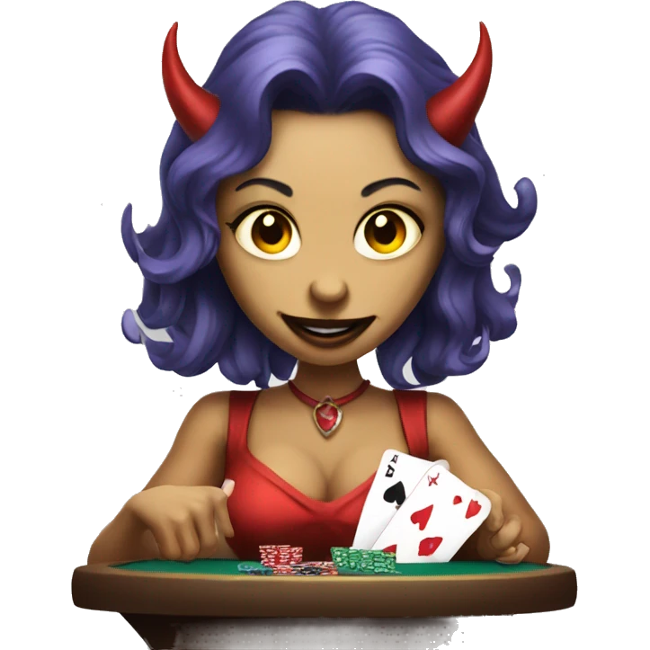 Female demon playing poker emoji
