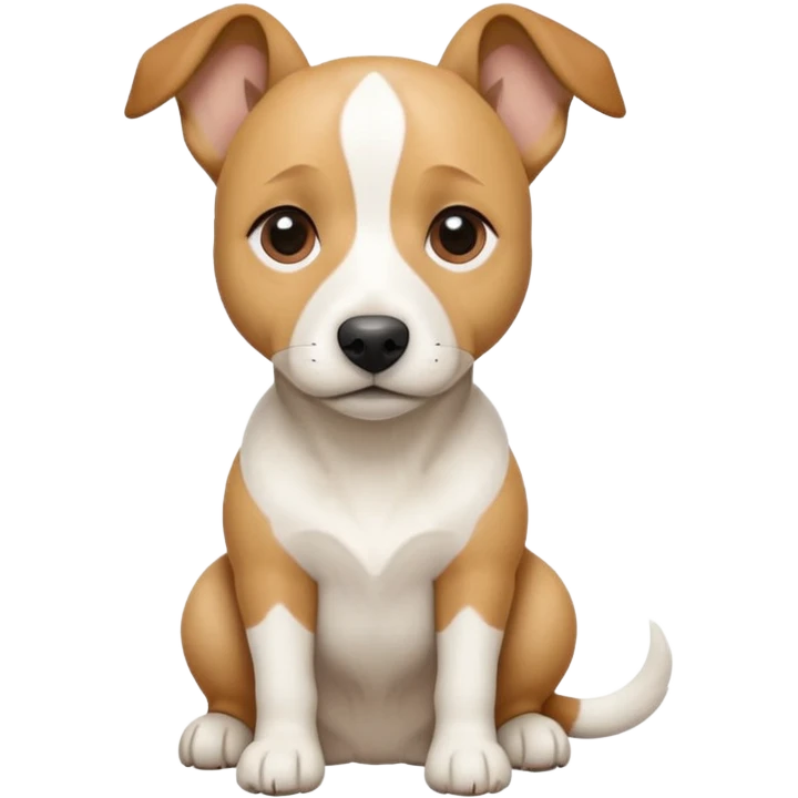 a full body facing front on of a buff white beagle cross jack russell terrier looking dog the size of a kelpie with light brown long ears resting on its face and a light brown patch above one eye and a large snout. the rest of the dog is completely white.  emoji