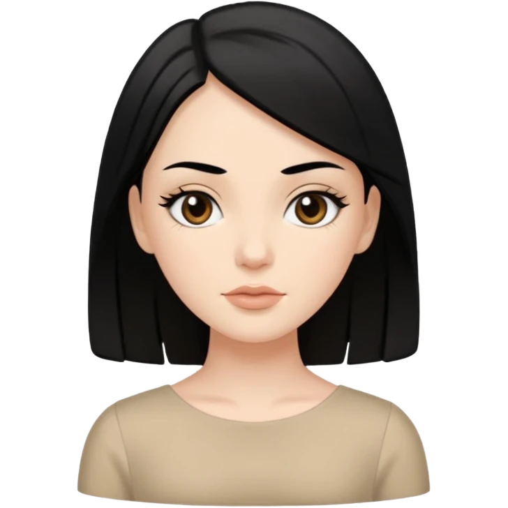 White girl with black hair in beige dress getting a facial emoji
