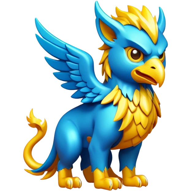 Clash of Clans aesthetic: Cinematic fierce lightning gryphon Beast Emoji, rendered in a 3D vector-style similar to standard emojis with minimal shading and bold, simplified shapes. A compact, isometric mythical creature with wild, majestic features and fierce yet endearing eyes, softly glowing with a primal enchanted charm. Simplified yet unmistakably iconic, highly detailed and consistent, glowing with a soft radiant shine and high polish. Stylized with a touch of mythical wildness and a soft glowing outline, capturing the essence of a legendary beast with a friendly, playful allure! emoji