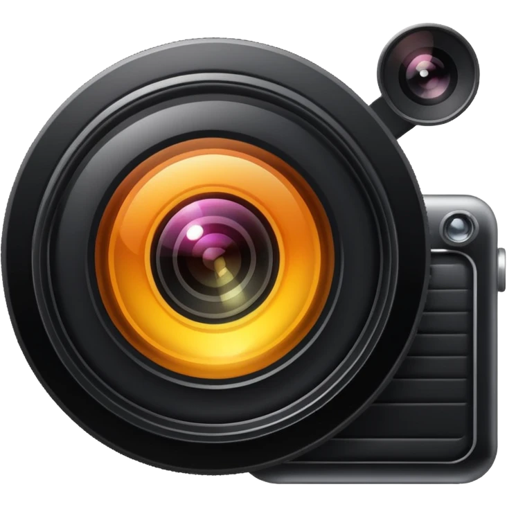 A camera lens, with flash emoji