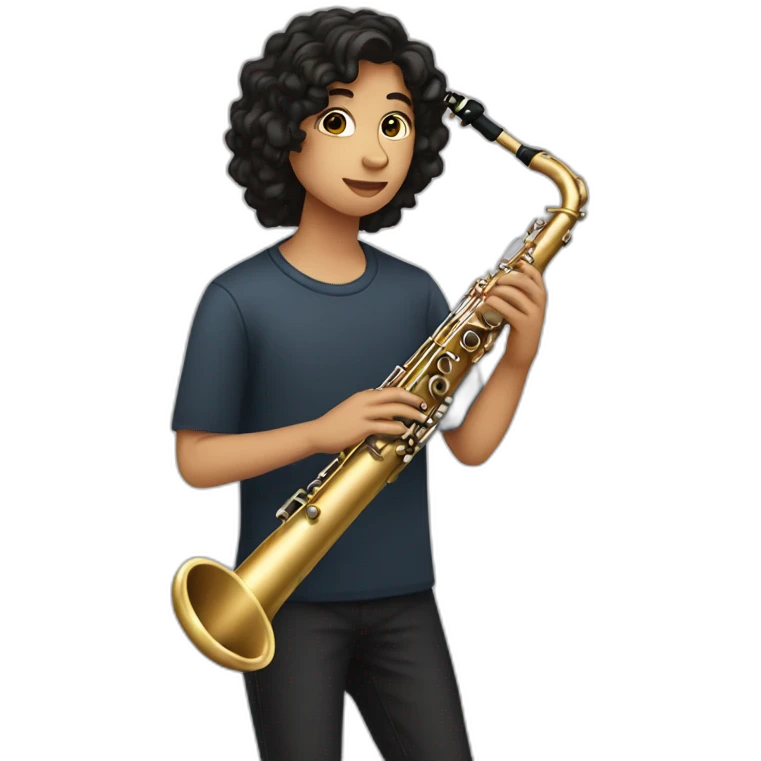 Dark haired 17 year old playing the clarinet emoji