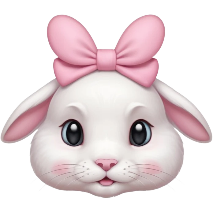 A white lop bunny head with a pink bow over its ear blushing. emoji