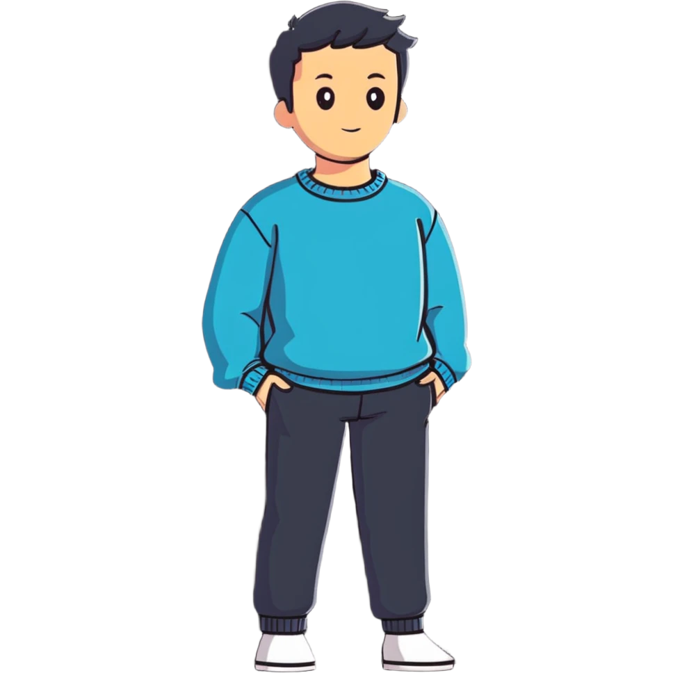 full body lean male figure wearing a sweater and pants, average build, not muscular, standing pose emoji