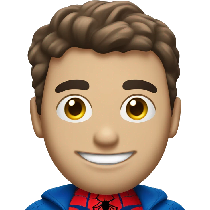 "Create an emoji-style Spider-Man with a round face, large white eyes, and a red and blue suit with a spider emblem. Keep the design simple and playful, with a minimal background." emoji