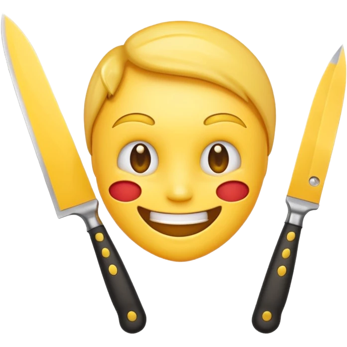 Yellow iPhone emoji holding knife with smile emoji