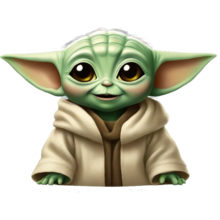 Baby Yoda smiles with giant smile emoji