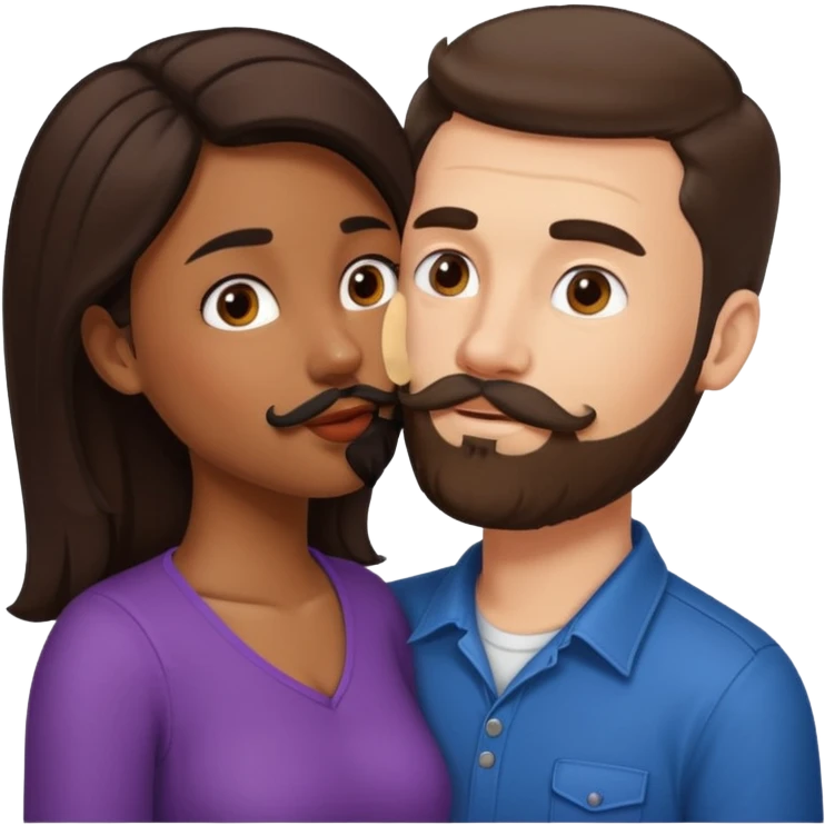 Interacial couple kissing brownskin girl and white guy with beard and mustache with dark hair emoji