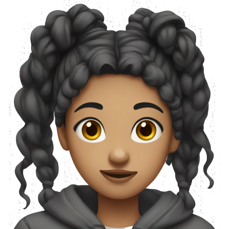 girl long black hair with a messy bun and hoodie emoji