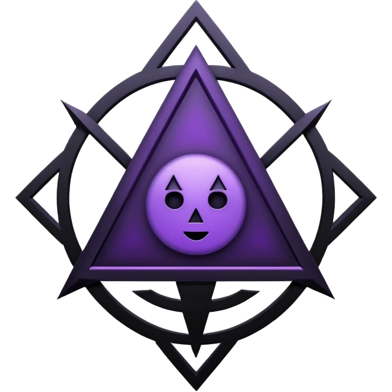 Emoji, dark futuristic occult sigil, symmetrical geometric shape, black metal with faint violet glow, gothic cyber aesthetic, minimal flat design, sharp edges, centered, transparent background emoji