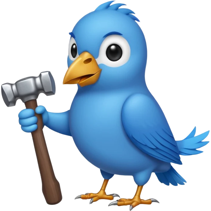 A blue Twitter bird holding a hammer emoji