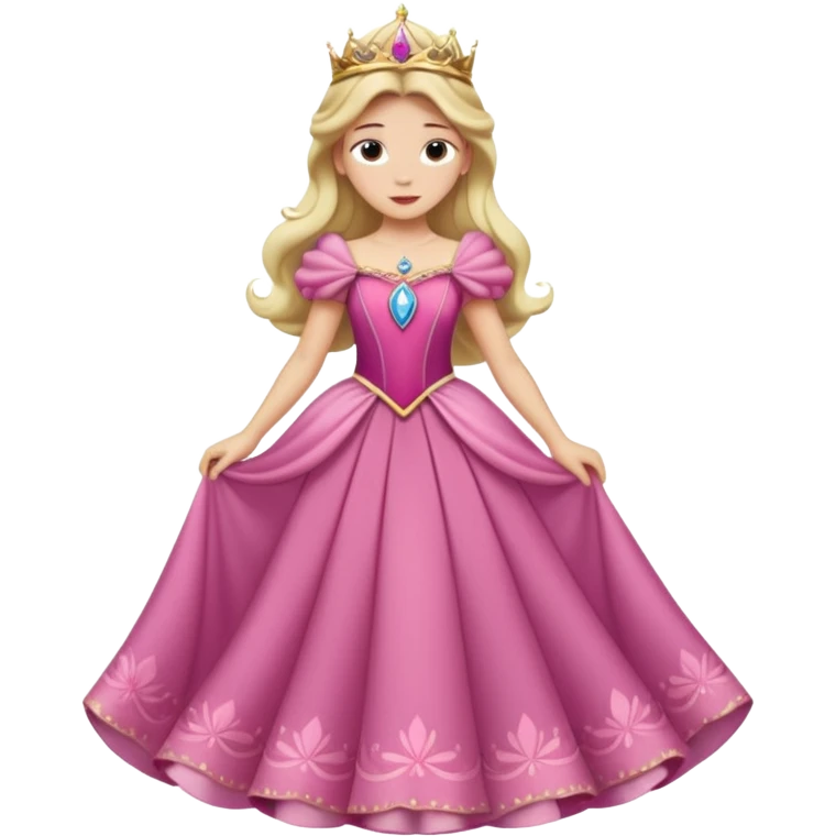 Princesa aurora Disney com vestido grande roda com uma tiara pequena e corpo inteiro, emoji