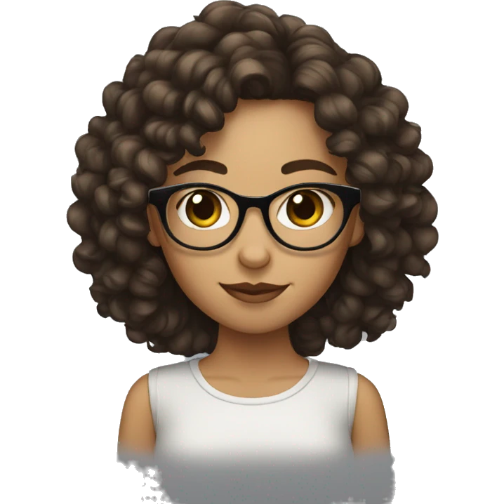 girl with long  brown and black curly hair and fair with glassesskin emoji