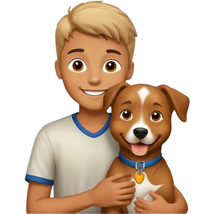 happy boy outdoors with dog emoji