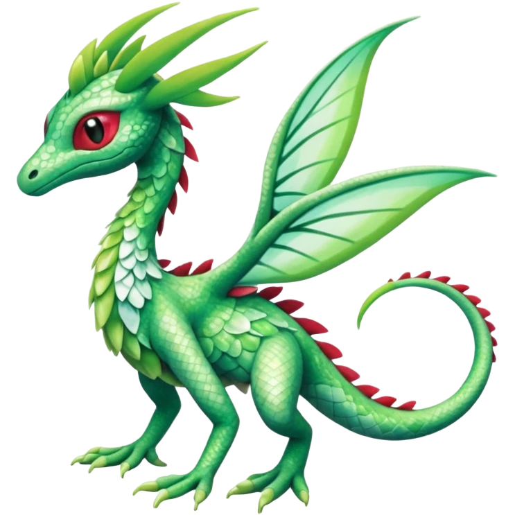 Sparkly White And Green Natural Flowery Colorful Grovyle-Flygon-Celebi-Fakémon-hybrid-creature (full body)  emoji