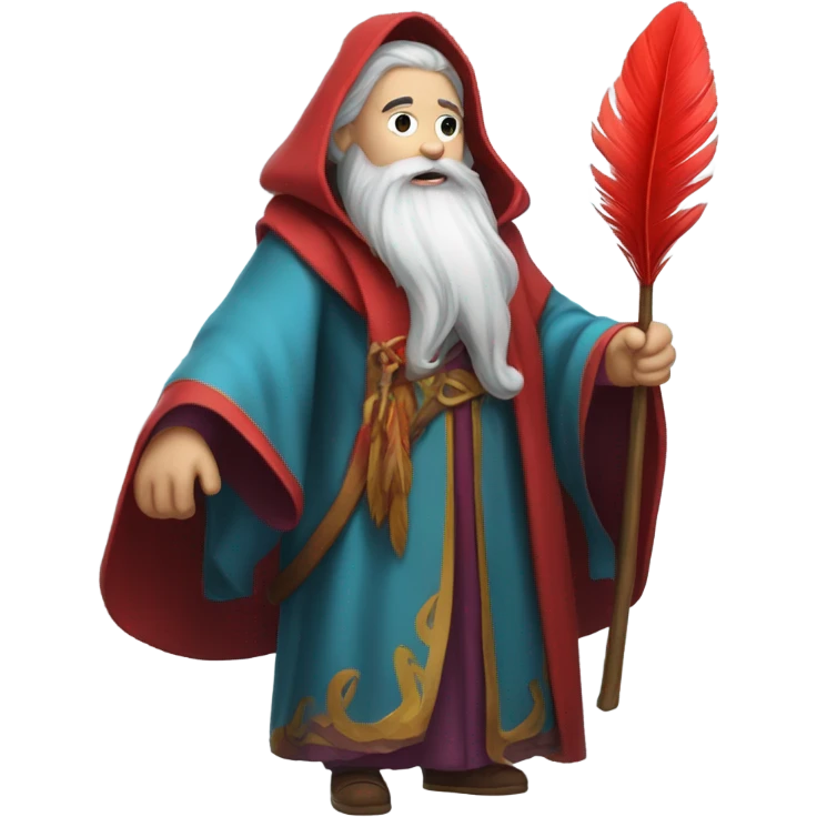 wizard holding a red feather emoji