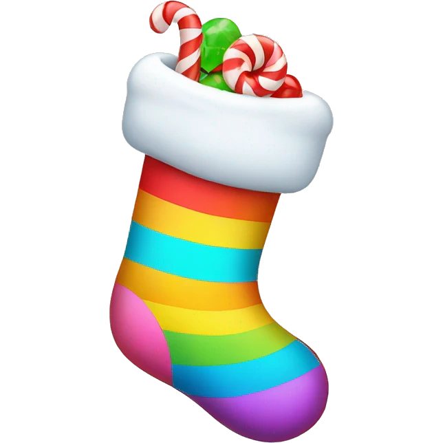christmas stocking with pastel rainbow candy emoji