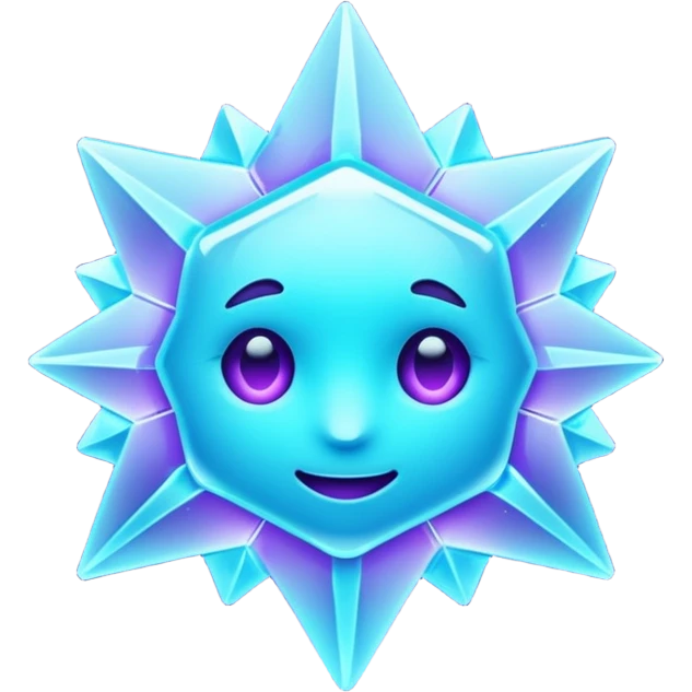 Futuristic glowing ice crystal emoji, icy neon cyan highlights, purple neon accents, dark background, digital tech style, no face. emoji