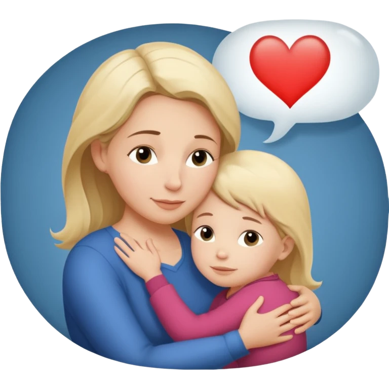 The mother and child should hug each other, and inside the speech bubble, it should say "I love you very much, Mommy" in French. emoji