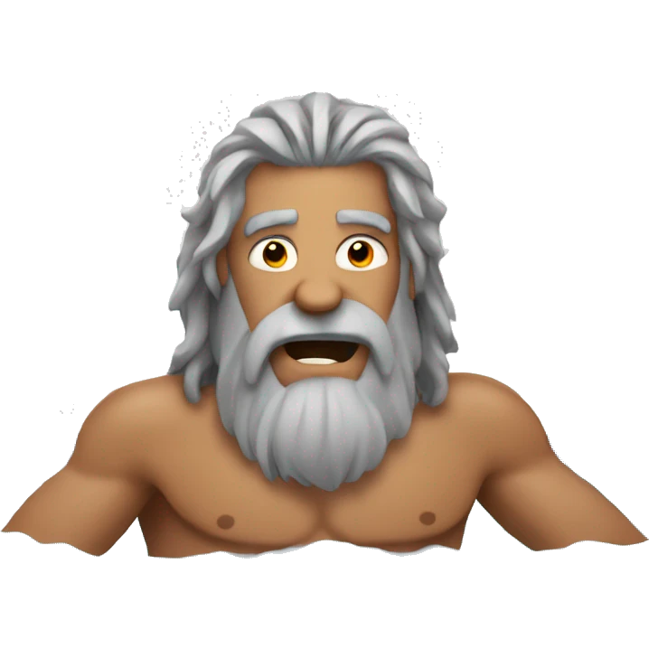 Caveman with long gray hair and a gray goatee in a hot tub emoji